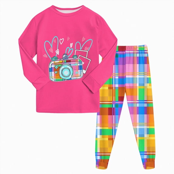 mgoYE Toddler Girls Pajamas 2t 3t 4t 5t 6t 7-14y Snug Fit 2-Piece Long Sleeve Printed Top Pant Sleepwear Set 3-4 Years