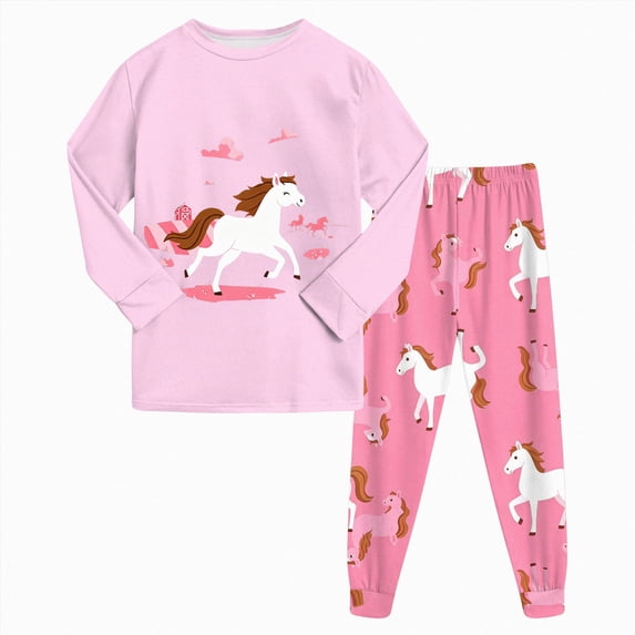 mgoYE Toddler Girls Pajamas 2t 3t 4t 5t 6t 7-14y Snug Fit 2-Piece Long Sleeve Printed Top Pant Sleepwear Set 5-6 Years