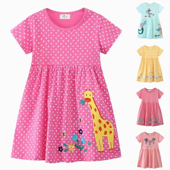 mgoYE Toddler Girls Summer Dress 3-4 Years Girl's Dresses Cotton Ruffle Sleeve Tiered Swing A-Line Cute Midi Casual Sundress Hot Pink