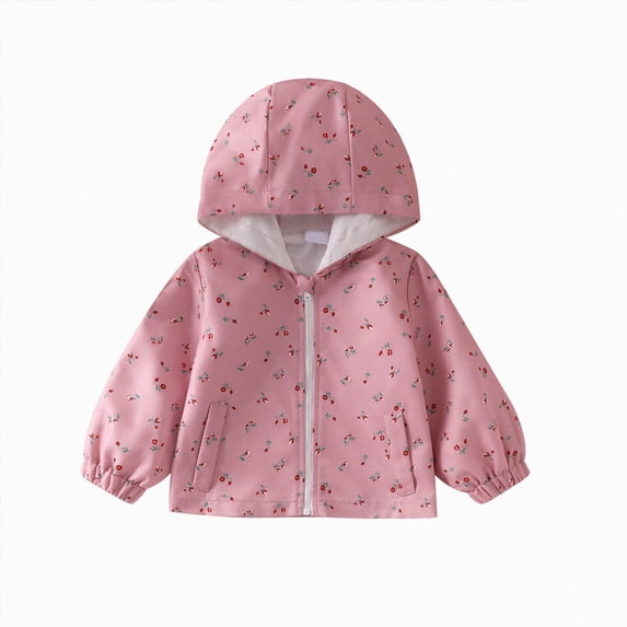 mgoYE Toddler Girls Windbreaker Jacket Lightweight Zip Hooded Jacket Kids Outerwear Coat with Side Pockets(Pink,18-24 Months)