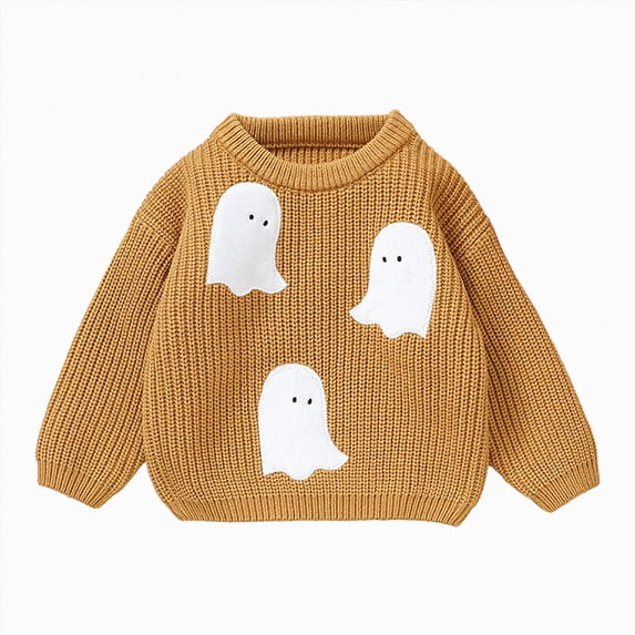 mgoYE Toddler Halloween Outfit Baby Girl Boy Knit Pumpkin Sweater Crewneck Pullover Sweatshirt Sweaters|Khaki,2-3 Years