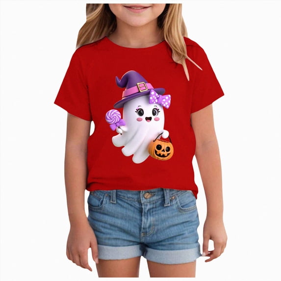 mgoYE Toddler Halloween Shirt Boy Girl Cute Ghost Fall Pumpkin Graphic Shirt Coffee Lover Tees Short Sleeve Tops Tshirt for Boys 5-6 Years