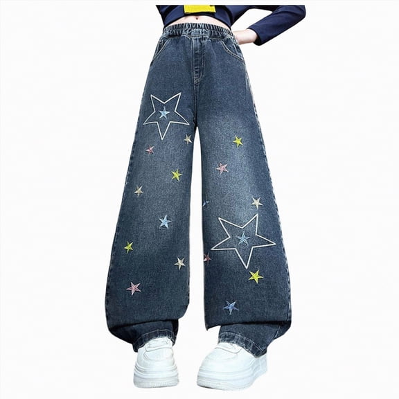 mgoYE Toddler Jeans Girls Girls Cargo Pants Baggy Y2K Cargo Trousers Jeans Wide Leg Pants with Multi Pockets Kids Jeans Girls(Dark Blue,9-10 Years)