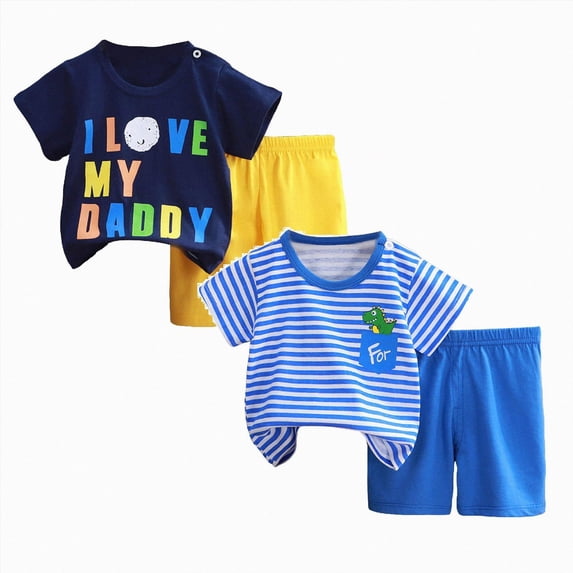 mgoYE Toddler Kids Boy Shorts Clothing Set for 3 9 18 Months 2T 3T 4T 5T 6T Girls Outfits Embroidery Short Sleeve T Shirt Tops Short 4 Pcs Set Back To School Size 3-4 Years
