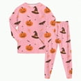 thumbnail image 1 of mgoYE Toddler Kids Little Girls Halloween Satin Pajamas Pumpkin Feather Trim Sleeve Button Sleepwear Pjs Set(Pink,3-4 Years), 1 of 9