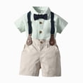 thumbnail image 1 of mgoYE Toddler Outfits Gentleman Outfit Short Sleeve Bowtie Button Romper+Suspender Overalls Shorts Set Wedding Set Formal(Green,8 Years), 1 of 9