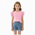 thumbnail image 1 of mgoYE Toddler Ruffled Sleeve Top 6-12 Months Summer Cotton T-Shirts Casual Crewneck Tees Tops Basic Blouse for Girls Pink, 1 of 5