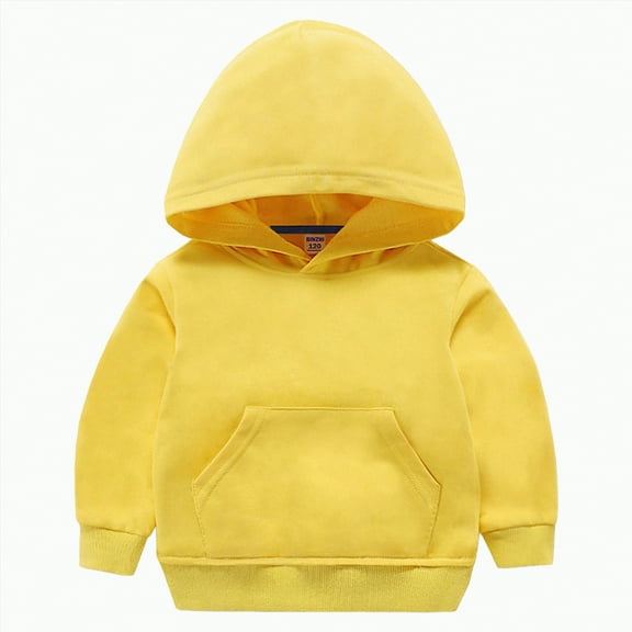 mgoYE Toddler Sweatshirt Baby Toddler Kids Boy Girl Solid Casual Pocket Hoodie Sweatershirt Pullover|Yellow 11-12 Years