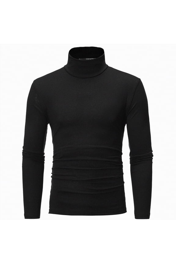 Turtleneck Men Shirt Men's Fashion Mock Turtleneck T-Shirts Basic Undershirt Slim Fit Top Long Sleeve Pullover Sweater(Black,3XL)