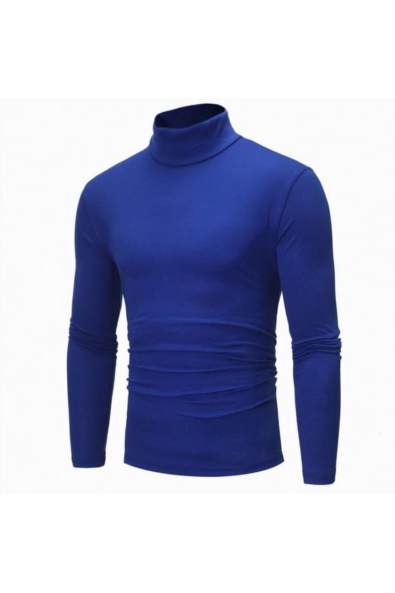 Turtleneck Men Shirt Men's Fashion Mock Turtleneck T-Shirts Basic Undershirt Slim Fit Top Long Sleeve Pullover Sweater(Blue,M)