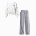 thumbnail image 1 of mgoYE Tween Girl Clothes 2 Pieces Outfit Set Off Shoulder Bow Print Top + Pant Fall Winter Spring Clothing, 1 of 9