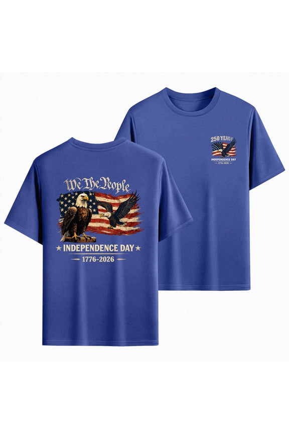 USA 250 Shirt 250th Anniversary USA Shirts for Men Eagle Graphic 1776-2026 T-Shirt 4th of July Tees American Flag Patriotic Short Sleeve Top(Blue,XL)