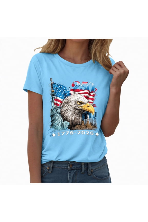 USA 250th Anniversary T Shirt Women 250 Years American Flag 250th Anniversary USA T-Shirt(Sky Blue,S)