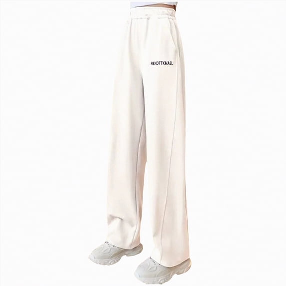 mgoYE Uniform Pants Girls Girls Sweatpants Kids Cotton Drawstring Joggers Athletic Pants with Pockets for Teen Girls|White 8-9 Years