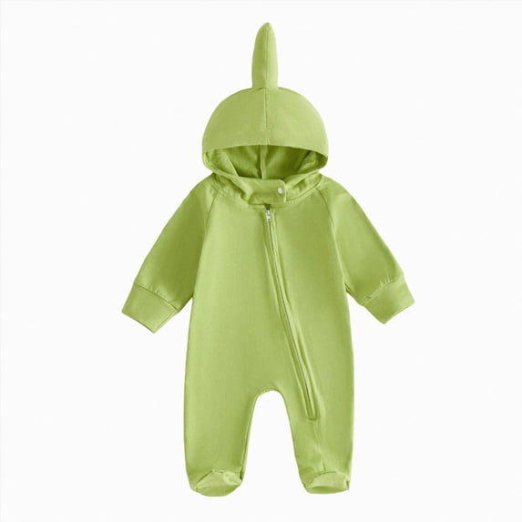 mgoYE Unisex Baby Boys Girls Long Sleeve Infant Baby Zipper Hooded Jumpsuits Footed Romper 3 6 12 18 24M Loose Outfit Clothes(Green,0-3 Months)