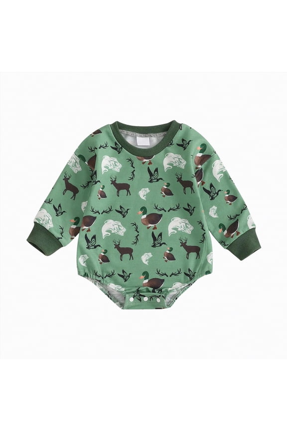 Unisex Baby Long Sleeve Bodysuit Fall Winter Infant Boy Girl Romper Duck Print 3 6 12 18 Months Clothes(Green,0-3 Months)