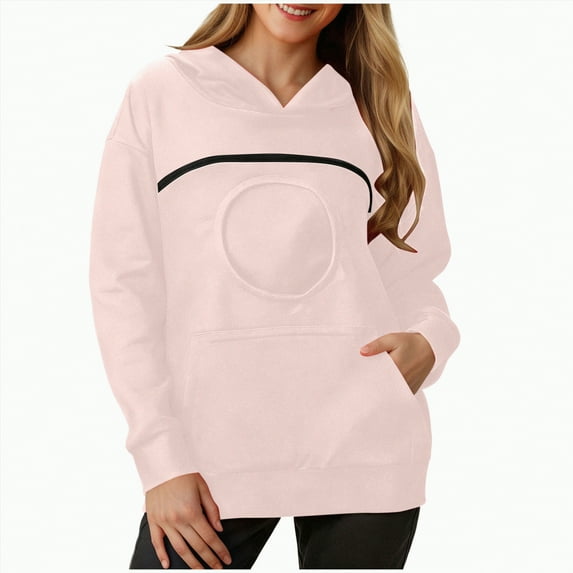 mgoYE Unisex Big Pouch Hoodie Long Sleeve Pet Cat Dog Carrier Sweatshirt(Pink,L)