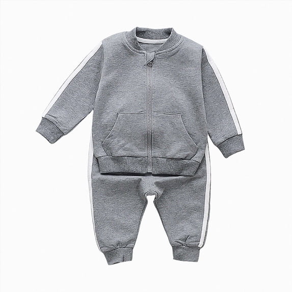 mgoYE Unisex Tracksuit Baby Boys Girls Clothes 120-XXL Cotton Long Sleeve Zipper Sweatshirt Jacket and Pants Grey