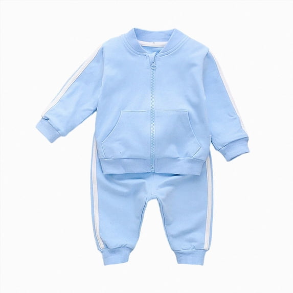 mgoYE Unisex Tracksuit Baby Boys Girls Clothes 5-6 Years Cotton Long Sleeve Zipper Sweatshirt Jacket and Pants Light Blue