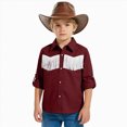 thumbnail image 1 of mgoYE Western Boys' Girls Button-Down Shirts Long Sleeve, Pearl Snap Shirt(Wine,5-6 Years), 1 of 9