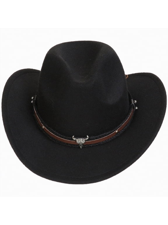 Western Cowboy Hat for Kids Boys Girl Classic Roll Up Hat with Buckle Belt|Black 3-18 Years