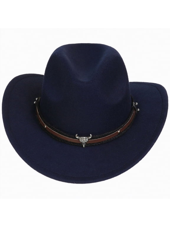 Western Cowboy Hat for Kids Boys Girl Classic Roll Up Hat with Buckle Belt|Navy 3-18 Years