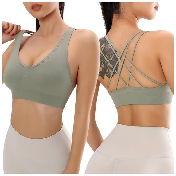 mgoYE White Sports Bras for Women Women's Strappy Sports Bras Fitness Workout Padded Yoga Top Criss Cross Back Cami(Green,M)