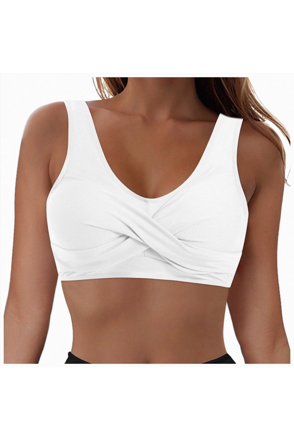 Women Bikini Tops - Push Up Bathing Suit Top V Neck Full Coverage Swimsuit Top Only(White,M)