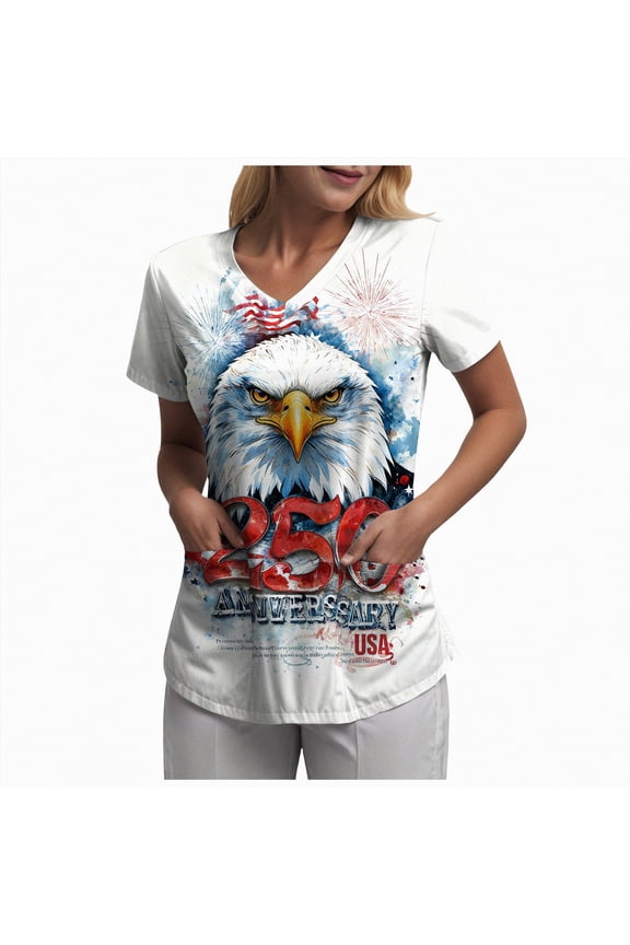 Women Clothing 250th Anniversary USA Shirt Women American Flag Shirts USA Flag Stars Stripes Graphic Blouse Patriotic Shirt 4th of July T Shirt Summer Tops Tee|White 2XL