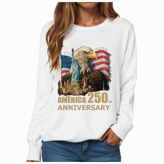 mgoYE Women Grey Sweatshirt XL 250th Anniversary USA Sweatshirt 250 Years America Anniversary Sweatshirt Womens 250th Independence Day Freedom Sweatshirt USA Flag Star and Stripes Tee