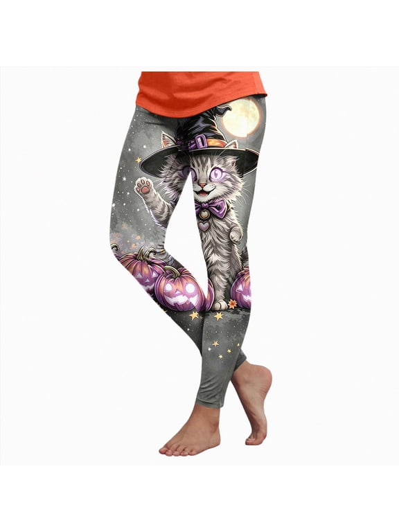 Women Halloween Leggings Pumpkin Print Stretchy Soft High Waisted Workout Sports Yoga Pants Womens Leggings Size XXL