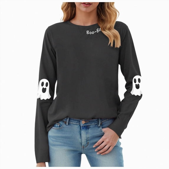 mgoYE Women Halloween Shirt Graphic T-shirt Casual Crew Neck Long Sleeve Tee Tops
