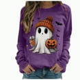 thumbnail image 1 of mgoYE Women Halloween Shirt Halloween Sweatshirts for Women Ghost Pumpkin Long Sleeve Shirt Graphic Tees Fall Pullover Tops(Purple,M), 1 of 7