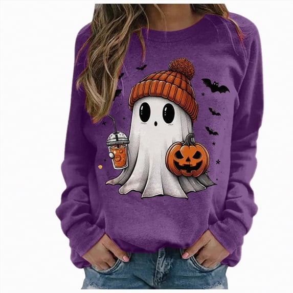 mgoYE Women Halloween Shirt Halloween Teacher Shirts for Women Reading Books T-Shirt Funny Teacher Librarian Halloween Party Tee Tops(H-Purple,2XL)