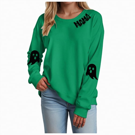 mgoYE Women Halloween Shirt T Shirts for Women Casual Western Graphic Pullover Tops Hoodies Tees Cowgirls Country Outfits(Green,2XL)