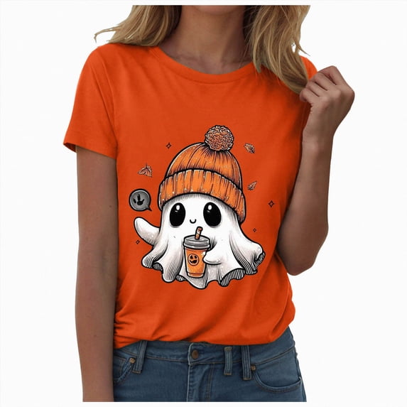 mgoYE Women Halloween Tshirt Funny Novelty Graphic Halloween Holiday Tshirt Short Sleeve Tshirt Women's Shirt Size S