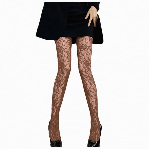 mgoYE Women Lace Patterned Fishnet Tights for Women Black Leggings Lace Tights(Brown,One Size)
