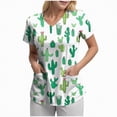 thumbnail image 1 of mgoYE Women Scrub Tops Stretchy Scrub Tops for Women Stretchy V-neck Short Sleeve Cute Floral Animal Printed Holiday 2 Pockes Working Uniforms(Green,M), 1 of 5