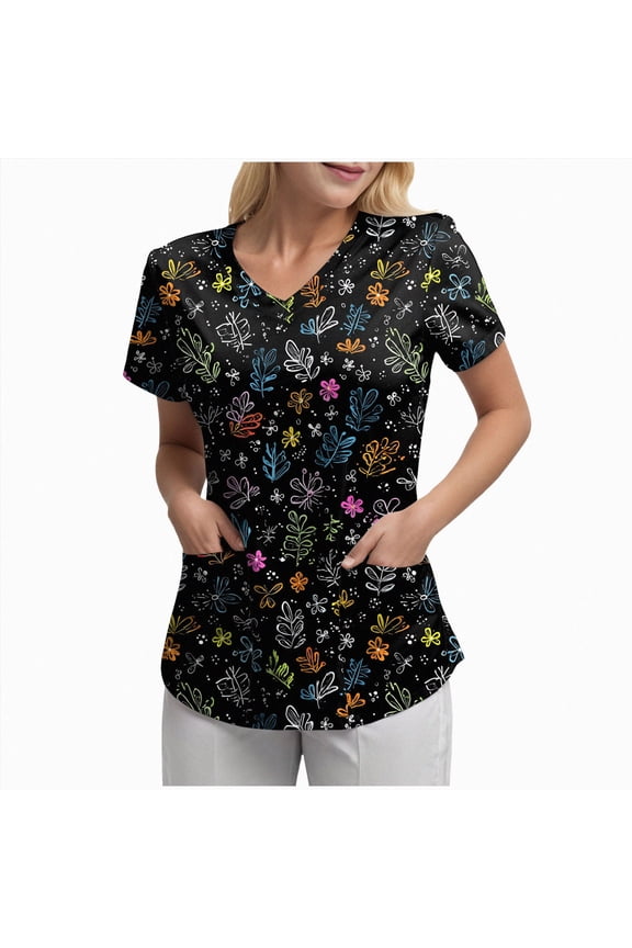 Women Scrubs Top Cotton Basic T Shirts for Women,Crew Neck Short Sleeve Summer Shirts(Black,3XL)