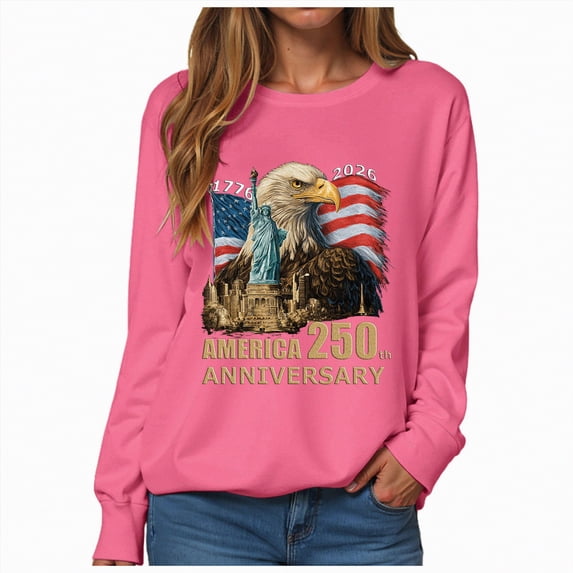 mgoYE Women Sweatshirt XL America 250th Anniversary Sweatshirt 250 Years America Anniversary Sweatshirt Womens 250th Independence Day Freedom Sweatshirt USA Flag Star and Stripes Tee|Pink S