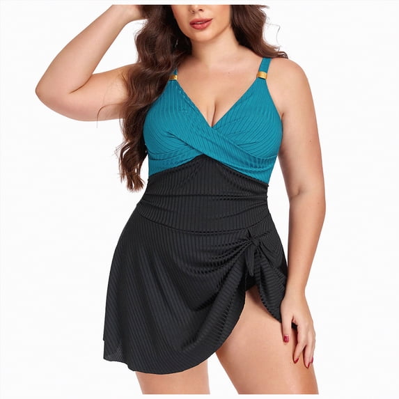 mgoYE Women Swimsuits Tummy Control One Piece Swimdress Swimsuits for Women Tummy Control Swim Dresses Skirt Bathing Suit(Blue,L)