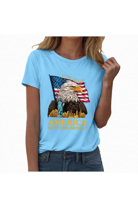 Women T-Shirt 250 Years American Flag 250th Anniversary USA T-Shirt(Sky Blue,XL)