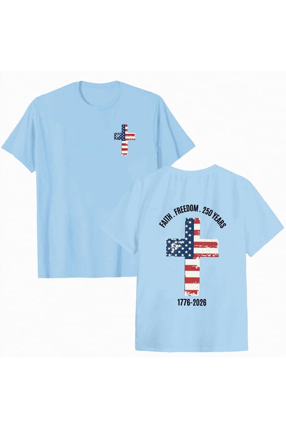 Women T-Shirt 2XL 250th Anniversary USA Shirt Front Back Print 4th of July Shirt Women 250 Years American Anniversary Shirt-Sky Blue 2XL