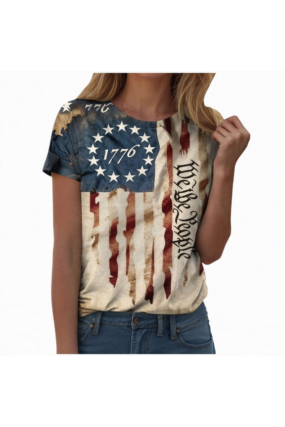 Women Top America 250th Anniversary Shirt Women American Flag Shirts USA Flag Stars Stripes Graphic Blouse Patriotic Shirt 4th of July T Shirt Summer Tops Tee|Khaki L