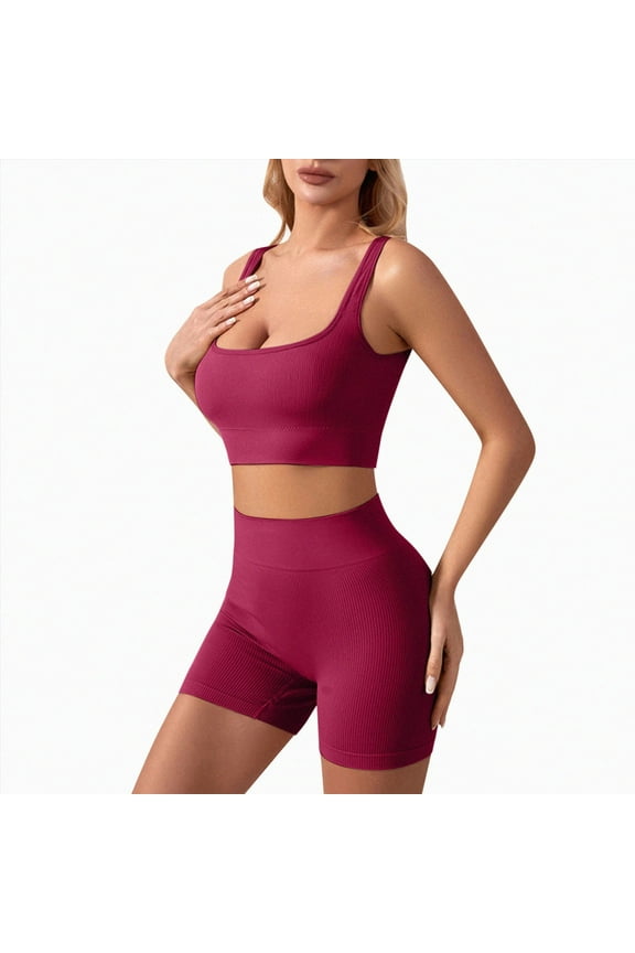 Women's Athletic Clothing Sets Workout Sets Sports Bra and Scrunch Lifting Shorts Gym Yoga Active Wear Outfits Nylon,Spandex|2.Red L