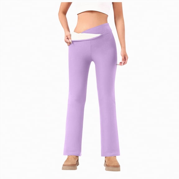 mgoYE Women's Flare Leggings with Pockets-Crossover High Waisted Bootcut Yoga Pants-Tummy Control Bell Bottom Leggings(Light Purple,M)