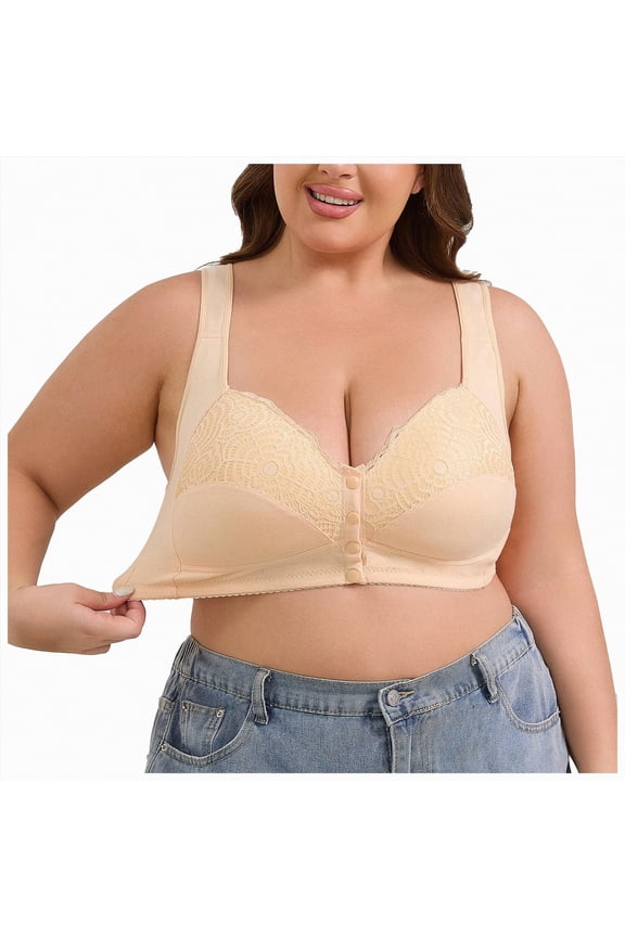 Women's Floral Lace Bra Plus Size Firm Hold Non Wired Full Coverage Minimizer(Light Yellow,44B)