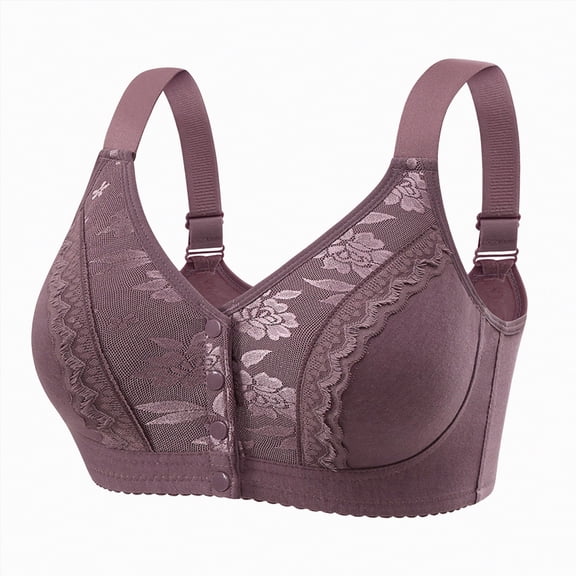mgoYE Women's Full Coverage Wireless Bra Comfort Minimizer Bras Plus Size Floral Pattern Support(Purple,52)