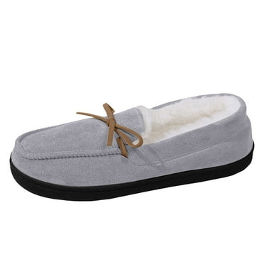 mgoYE Women's House Slippers Indoor Outdoor Moccasin Fuzzy Fluffy Furry Loafers Suede Warm Shoes|Grey 6.5