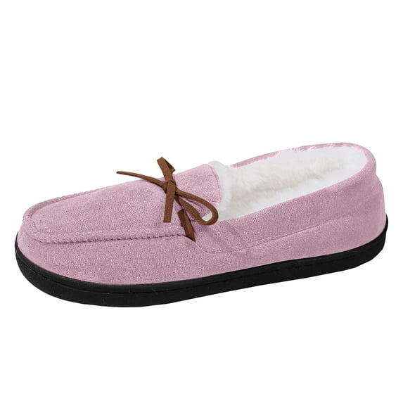 mgoYE Women's House Slippers Indoor Outdoor Moccasin Fuzzy Fluffy Furry Loafers Suede Warm Shoes|Pink 7.5